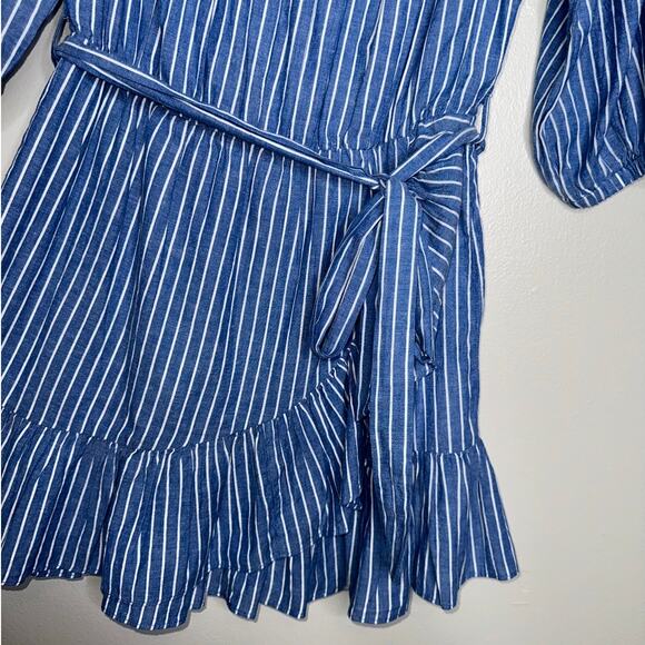 Tularosa Maida Ruffle Dress Blue White Stripe Off Shoulder Size Medium - Picture 5 of 7